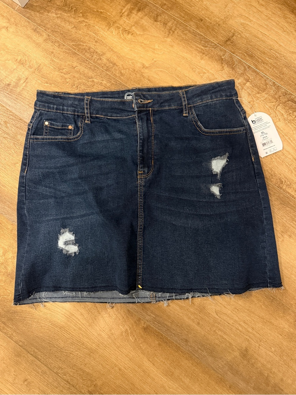 wonder nation Dark Indigo Distressed Denim Mini Skirt